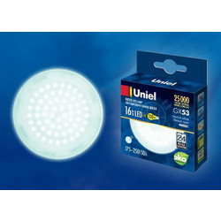 Лампа светодиодная (UL-00003725) Uniel GX53 16W 4000K матовая LED-GX53-16W/NW/GX53/FR PLZ01WH