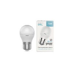 Лампа светодиодная Gauss E27 7,5W 4100К шар матовый 1053228