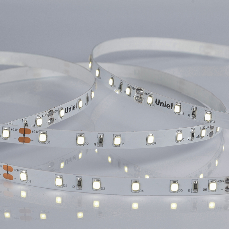 Светодиодная лента Uniel ULS-2835-60LED/m-8mm-IP20-DC24V-6W/m-5M-W катушка в герметичной упаковке