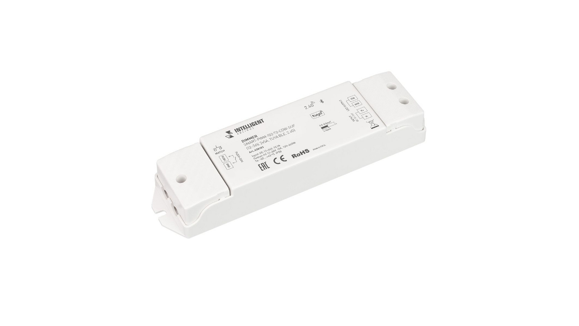 Диммер Arlight SMART-PWM-102-72-CDW-SUF (12-36V, 2x5A, TUYA BLE, 2.4G) 038183