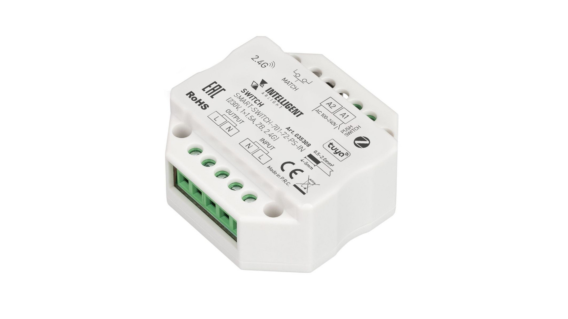 Релейный модуль Arlight SMART-SWITCH-701-72-PS-IN (230V, 1x1.5A, ZB, 2.4G) 035308