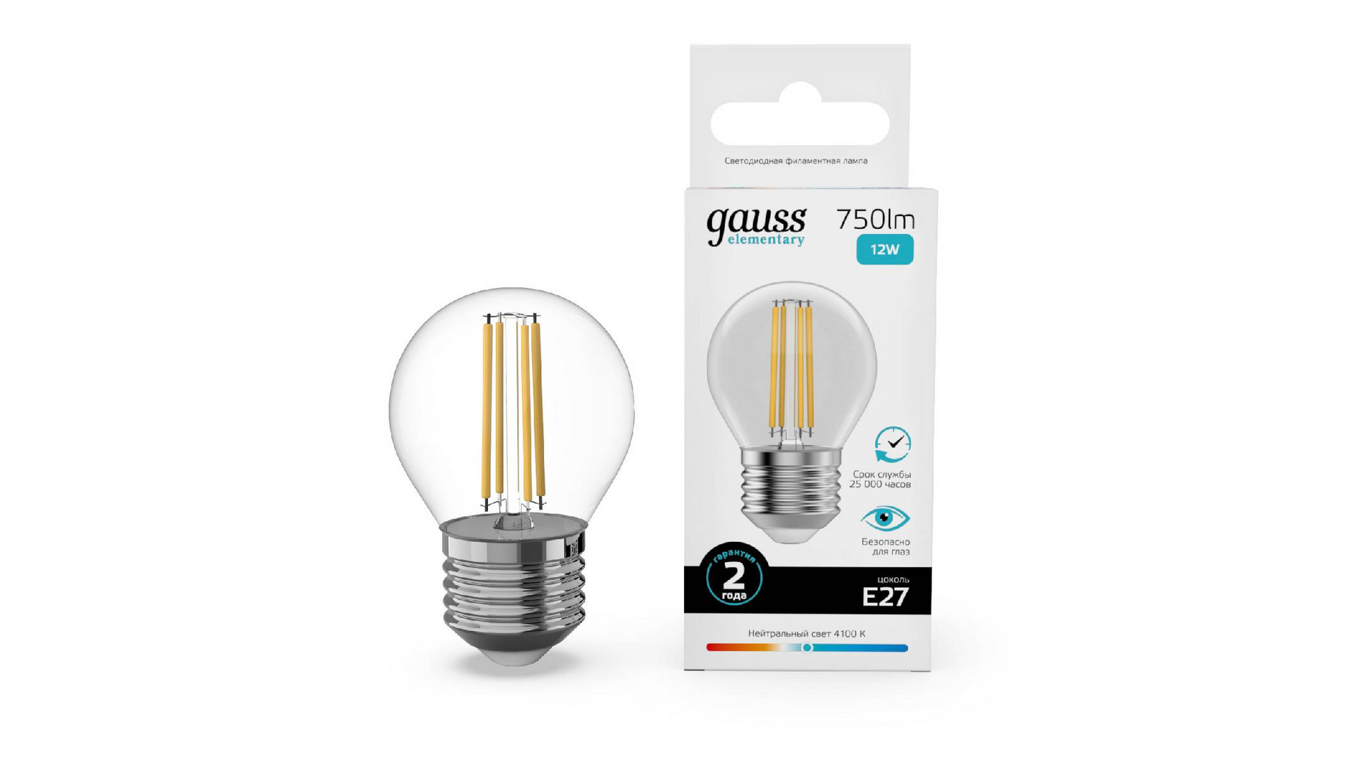 Лампа светодиодная Gauss Filament Elementary E27 12W 4100K 52222