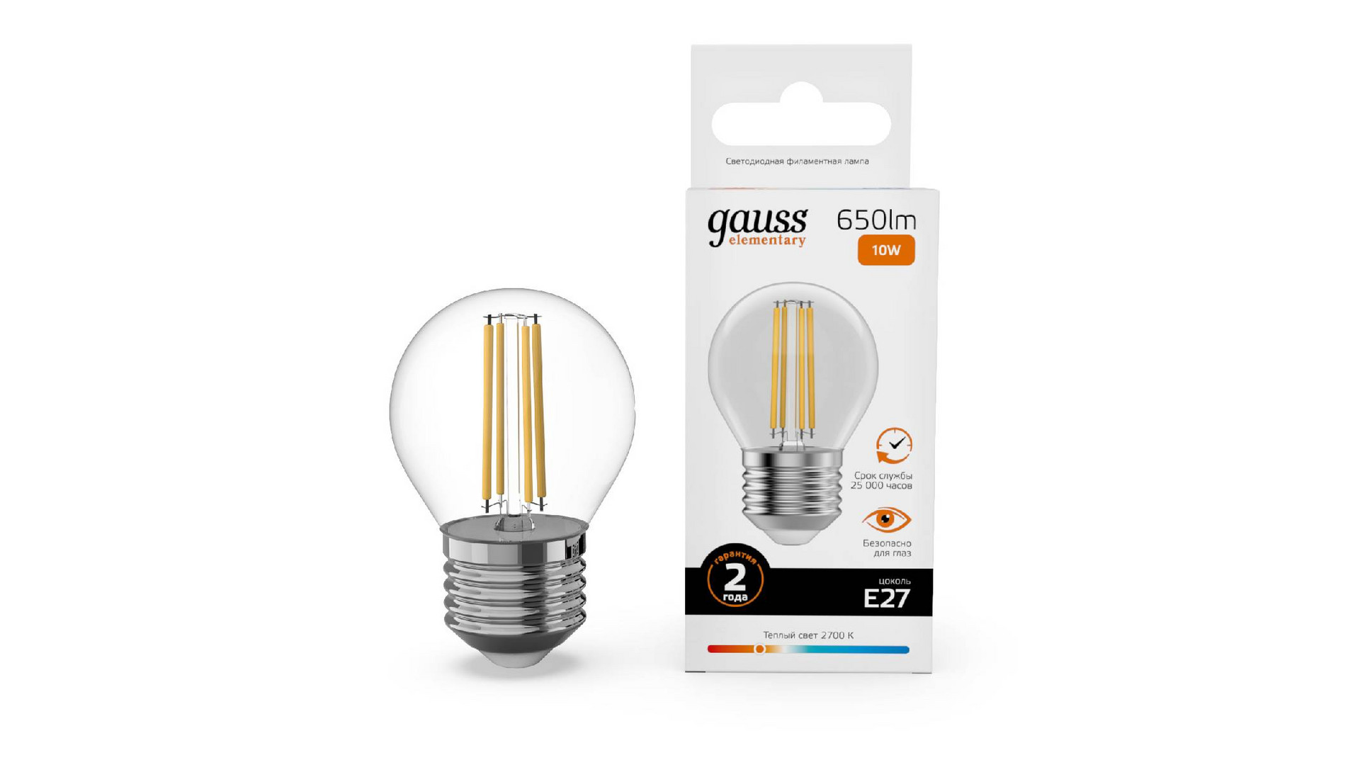 Лампа светодиодная Gauss Filament Elementary E27 10W 2700K 52210