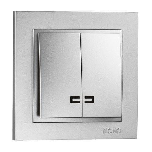 Выключатель двухклавишный с подсветкой Mono Electric Despina 10А 250В серебро 102-212125-103