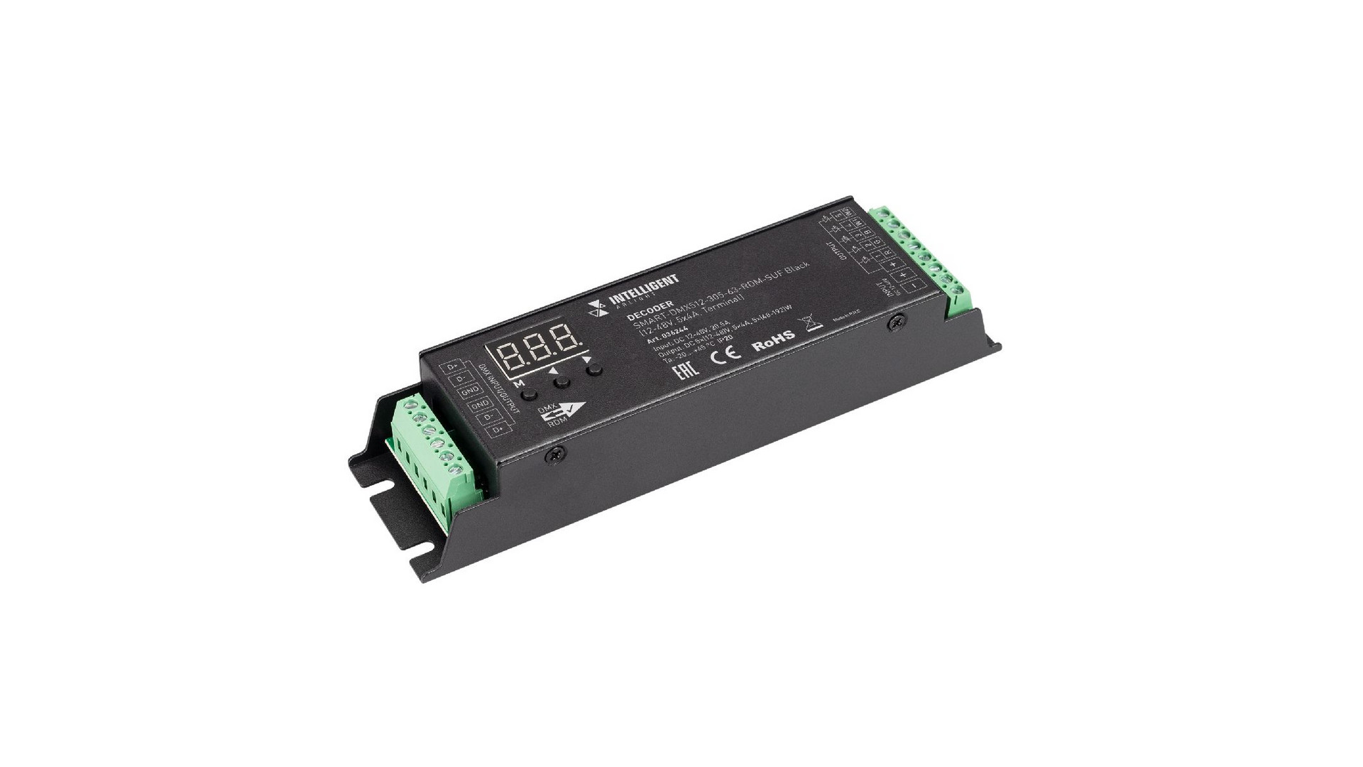 Декодер Arlight SMART-DMX512-305-63-RDM-SUF Black (12-48V, 5x4A, Terminal) (IARL, IP20 Металл, 5 лет) 036244