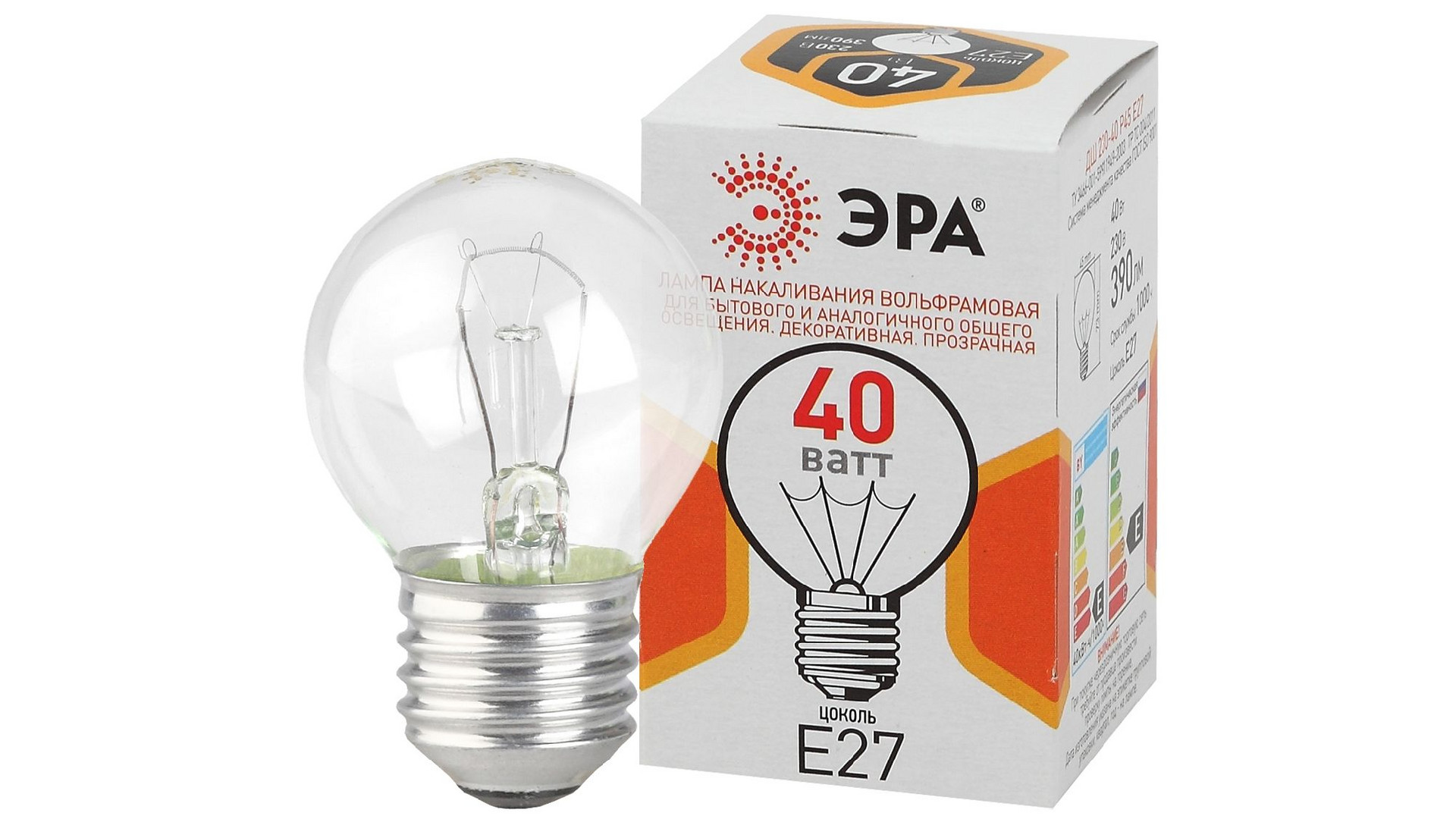 Лампа накаливания Эра E27 40W ДШ 40-230-E27-CL Б0039137