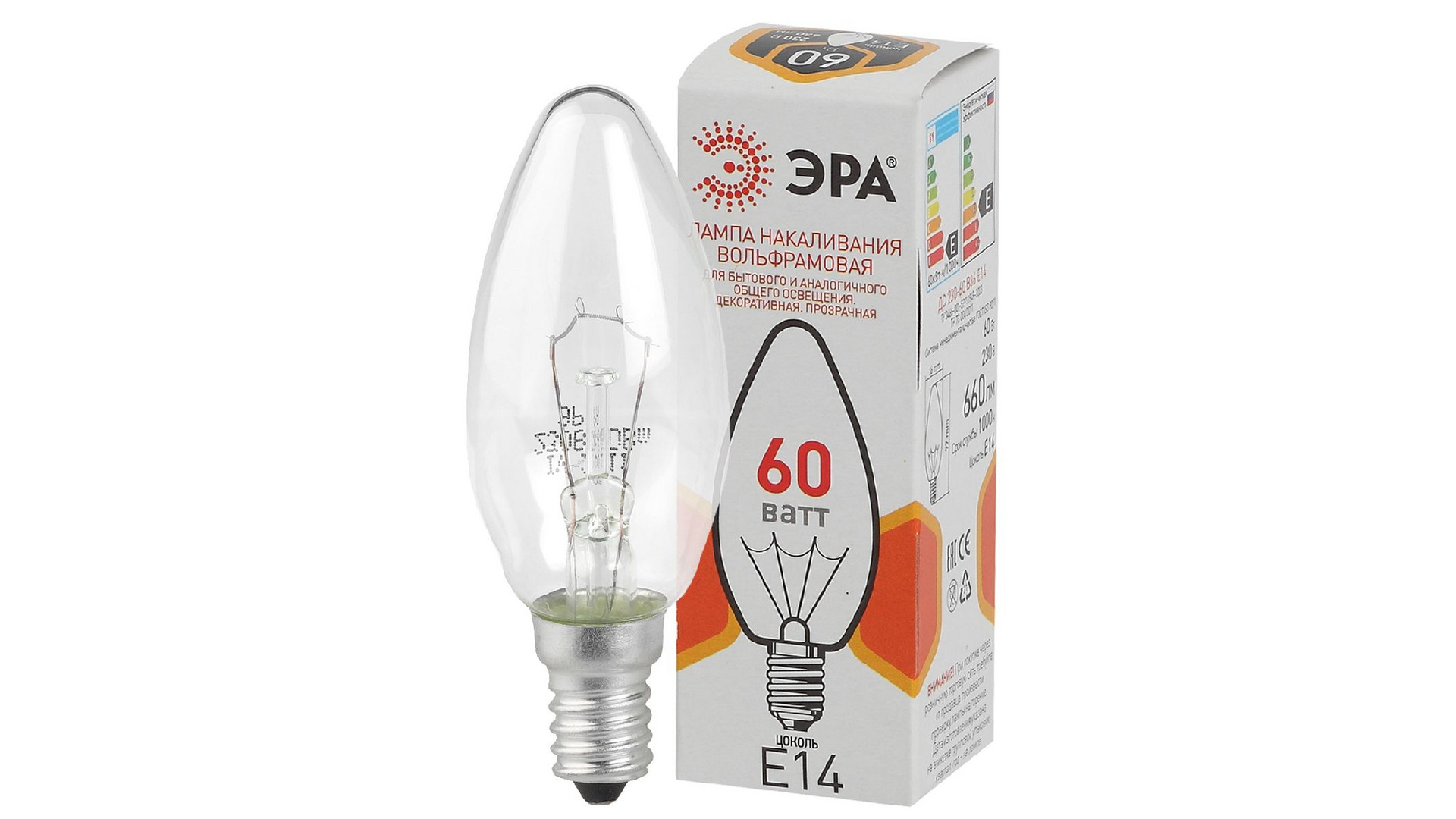 Лампа накаливания Эра E14 60W ДС 60-230-E14-CL Б0039129