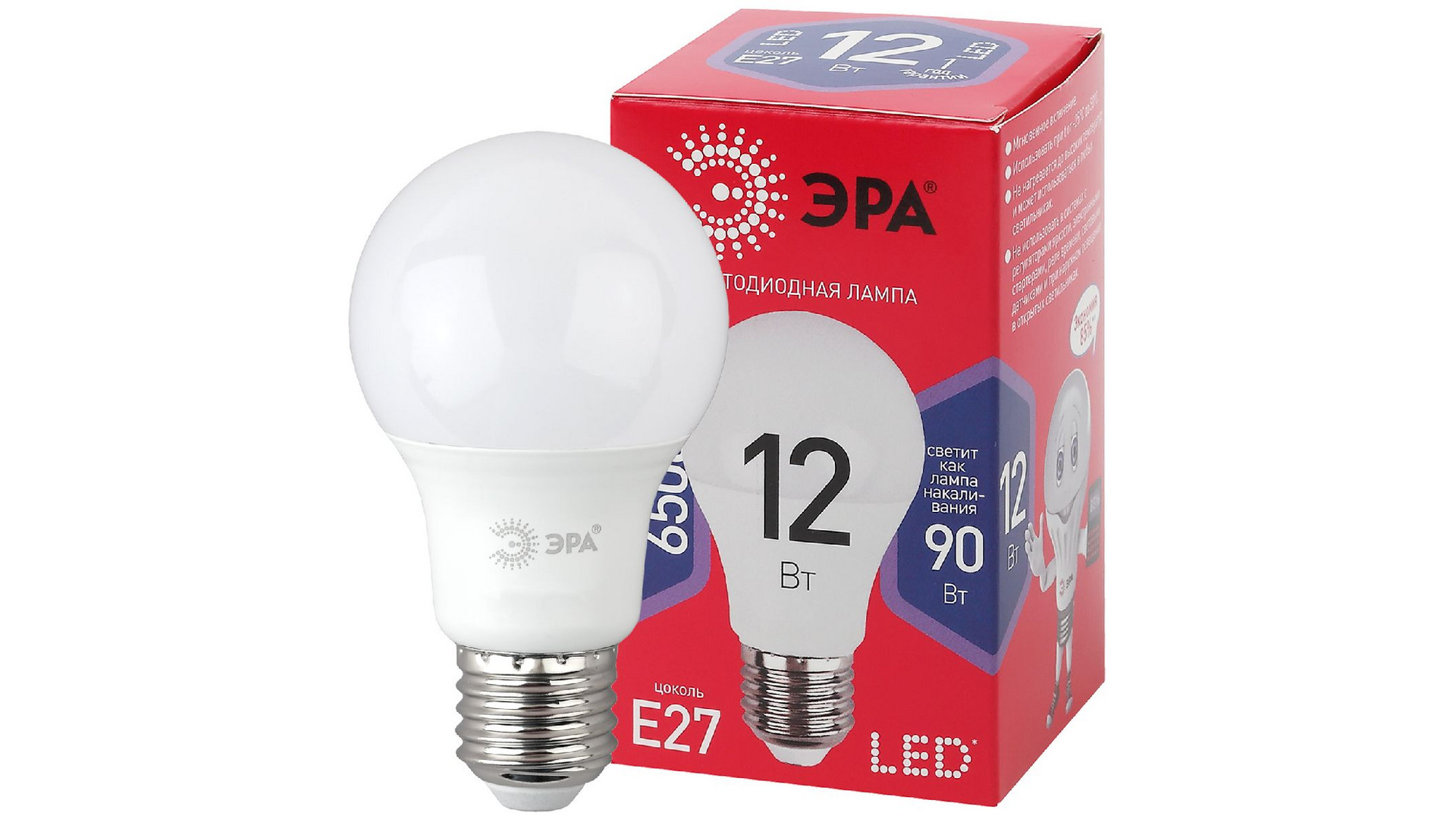 Лампа светодиодная Эра E27 12W 6500K LED A60-12W-865-E27 R Б0045325