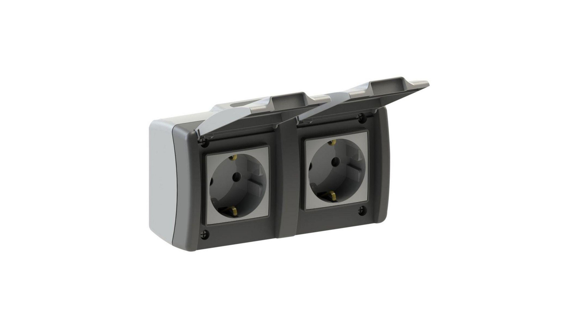 Розетка на 1 пост с заземлением двойная Mono Electric Octans IP54 16А 250В бело-серый 154-020007-120