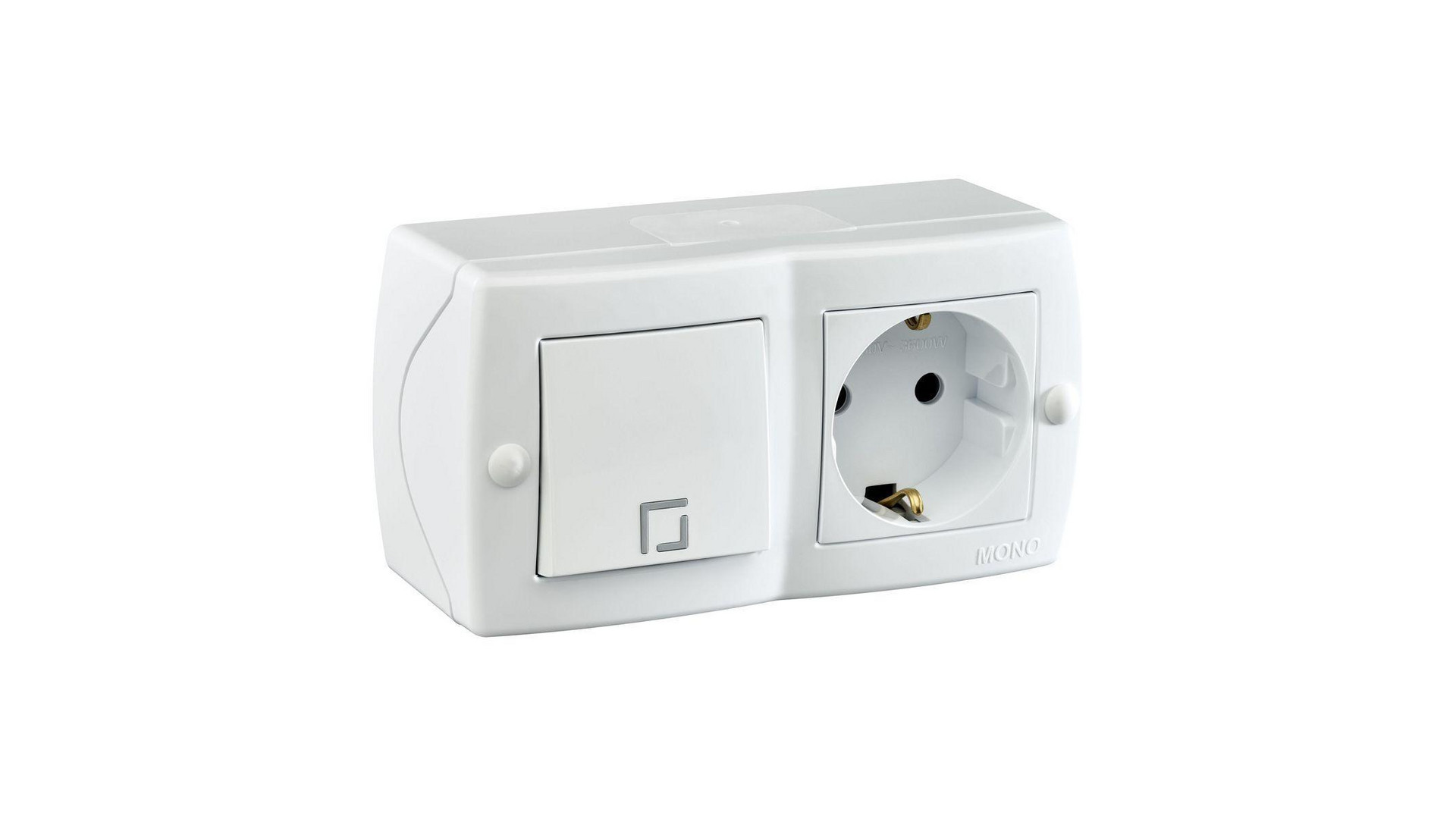 Выключатель одноклавишный + розетка с заземлением Mono Electric Octans IP20 10А 250В белый 104-010101-180