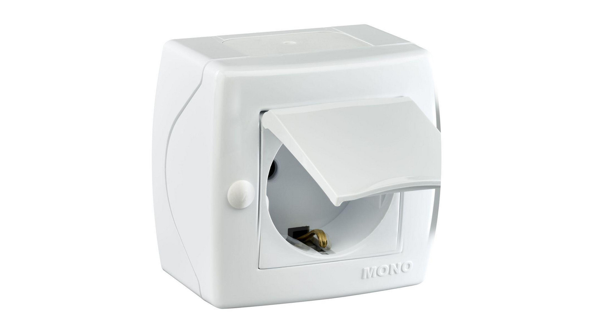 Розетка с заземлением и крышкой Mono Electric Octans IP20 16А 250В белый 104-010107-118