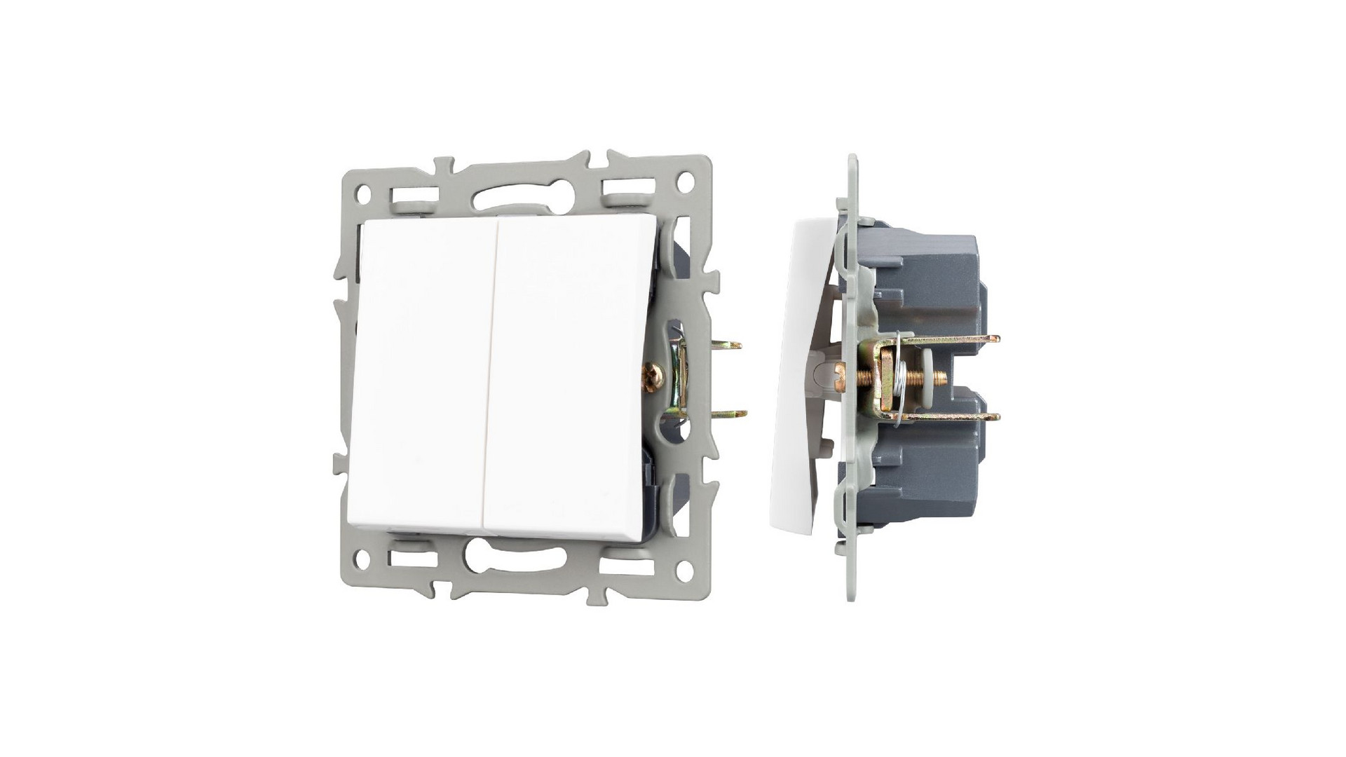 Механизм выключателя двухклавишный проходной Arlight SWT-MKP2-PL-WH (250V, 16A) 043727
