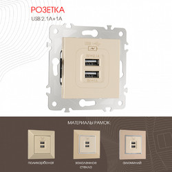 Розетка USB 2.1А+1А Arte Milano 203.46-1.shampan