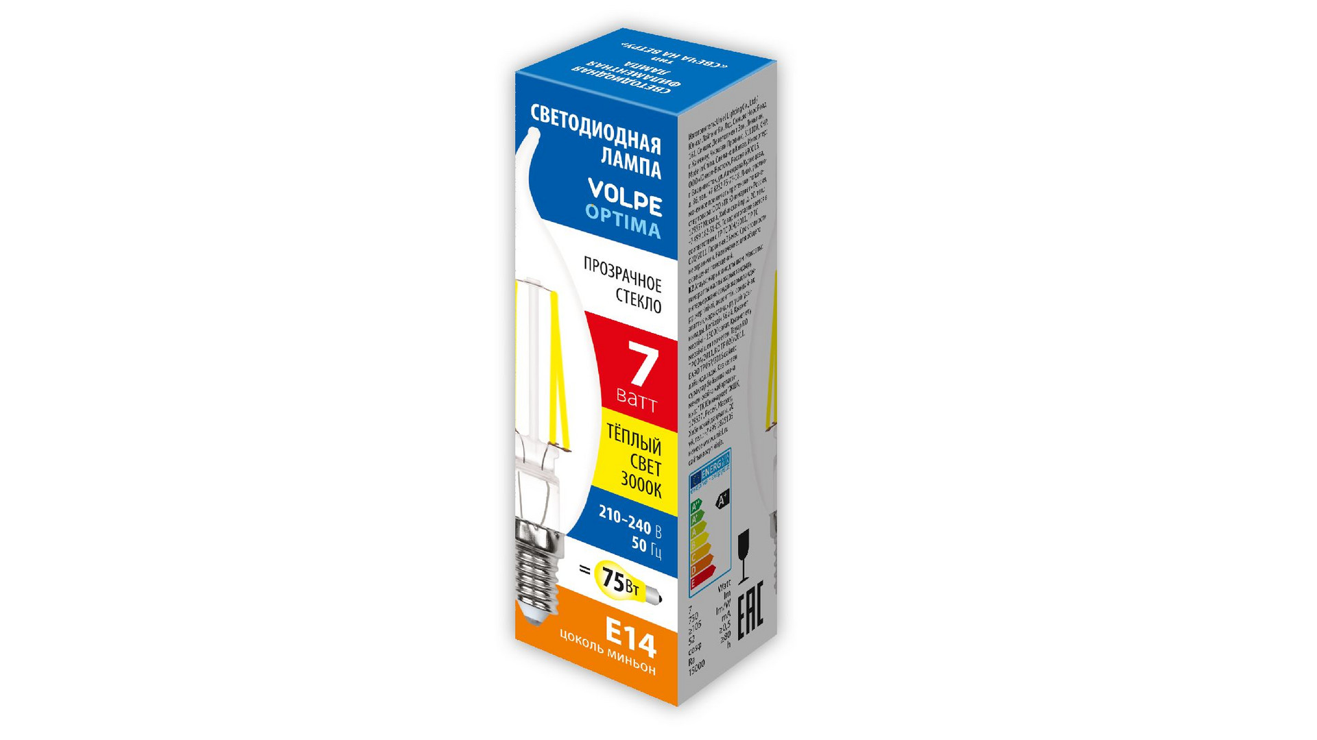 Лампа светодиодная Volpe Optima LED-CW35-7W/3000K/E14/CL/SLF UL-00008340