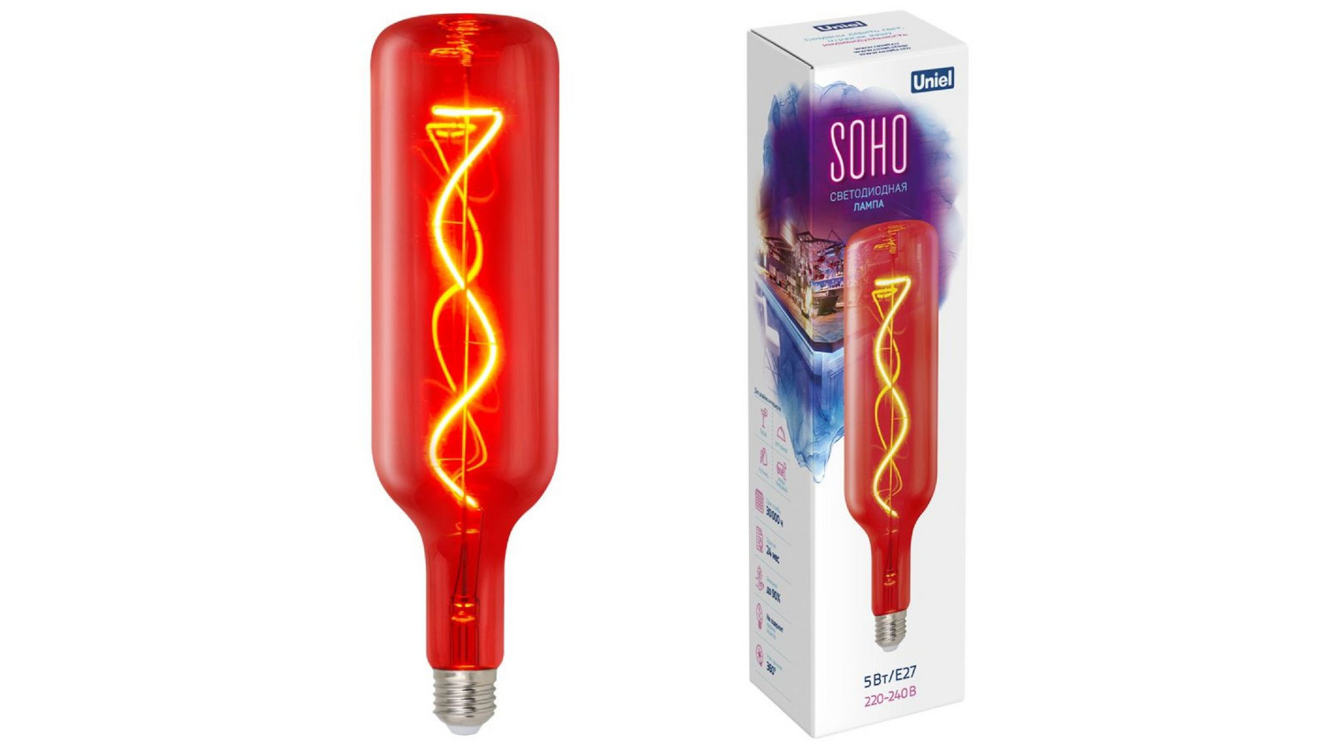 Лампа светодиодная Uniel LED-SF21-5W/SOHO/E27/CW RED GLS77RD UL-00007626