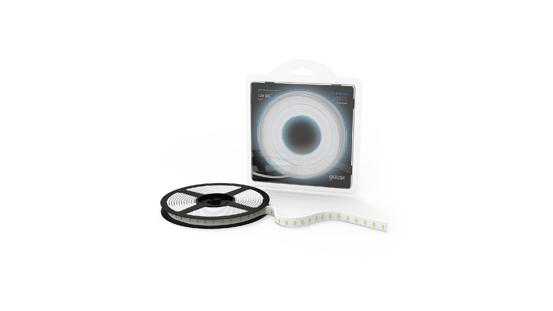 Светодиодная влагозащищенная лента Gauss 14,4W/m 60LED/m 5050SMD холодный белый 5M 311000314